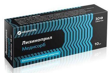 Фото Лизиноприл Медисорб, таблетки 10 мг, 30 шт.