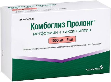 Фото Комбоглиз, таблетки с модиф. высв. покрыт. плен. об. 1000 мг+5 мг, 28 шт.