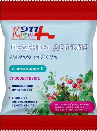 Фото 911 Kids, леденцы с экстрактами чабреца, душицы, медом и витамином С, 50 г