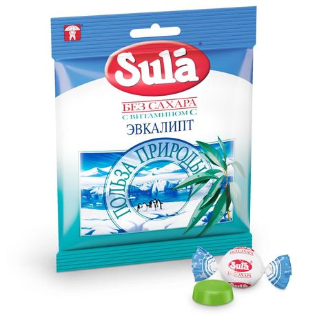 Фото Sula, карамель леденцовая без сахара(эвкалипт), пакет 60 г
