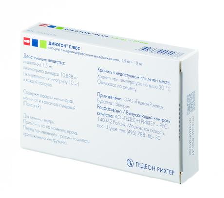 Фото Диротон Плюс, капсулы с модифицированным высвобождением 1.5 мг+10 мг, 28 шт.