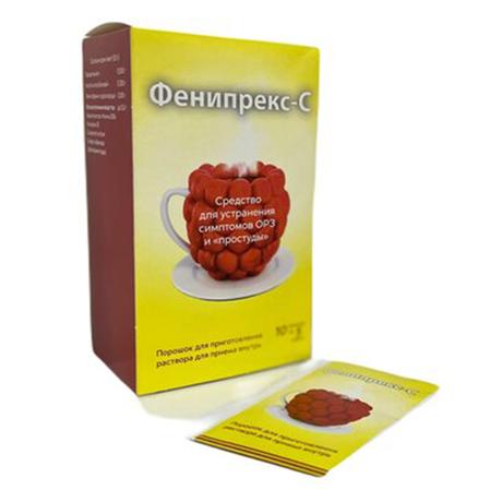 Фото Фенипрекс-С, порошок для приготовления раствора для приема внутрь Малина, пакетики 5 г, 10 шт.