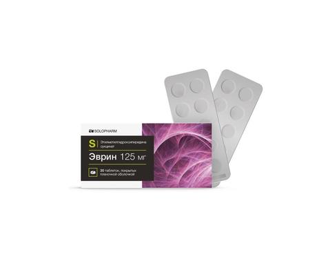 Фото Эврин, таблетки покрытые пленочной оболочкой 125 мг, 30 шт.