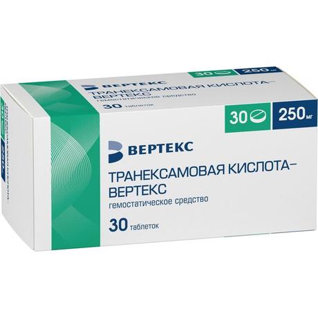 Фото Транексамовая кислота-Вертекс, таблетки покрыт. плен. об. 250 мг, 30 шт.