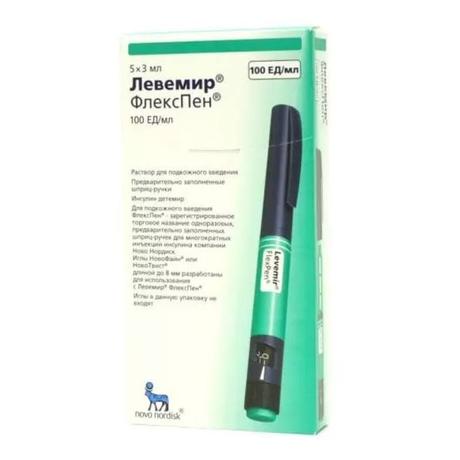 Фото Левемир Флекс Пен, раствор для инъекций 100 ЕД/мл, шприц-ручки 3 мл, 5 шт.