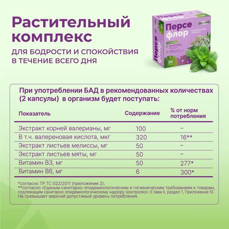 Фото Персефлор BioForte, комплекс успокоительных капсул с витаминами группы B, 30 шт.