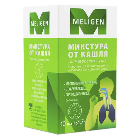 Фото Мелиген Микстура сухая от кашля для взрослых, пакетики 1,7 г, 10 шт.