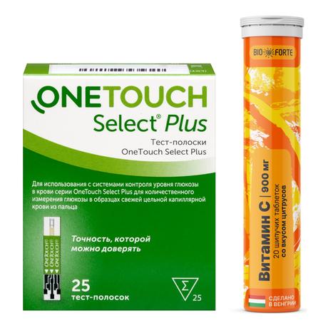 Фото Набор Тест-полоски One Touch Select Plus х25 и Витамин С, Bioforte таб х20