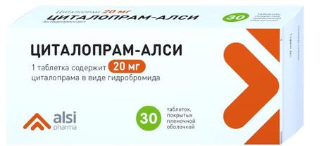 Фото Циталопрам таблетки, покрытые пленочной оболочкой 20 мг, 30 шт. (АЛСИ Фарма)