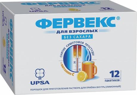 Фото Фервекс, порошок для приготовления раствора Лимон без сахара, пакетики, 12 шт.