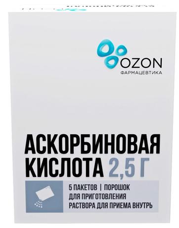 Фото Аскорбиновая кислота, порошок для приготовления раствора для приема внутрь, пакетики 2,5 г, 5 шт.