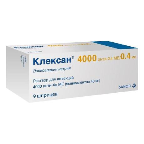 Фото Клексан, раствор для инъекций 4000 анти-Ха МЕ/0.4 мл, ампулы 0.4 мл, 9 шт.