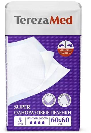 Фото TerezaMed Super, пеленки одноразовые, 60 см х 60 см, 5 шт.