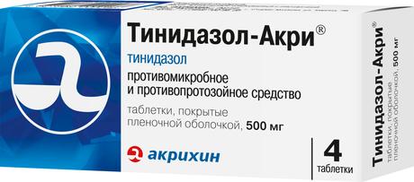 Фото Тинидазол-Акри, таблетки покрыт. плен. об. 500 мг, 4 шт.