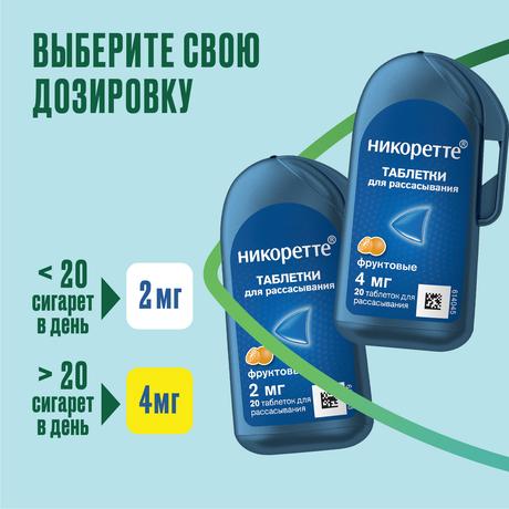 Фото Никоретте, таблетки для рассасывания (фруктовые) 4 мг, 20 шт.