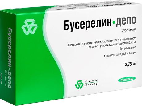 Фото Бусерелин-депо, лиофилизат д/приг суспензии для в/м введения 3,75 мг (+ растворитель), флакон, 1 шт.