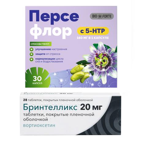 Фото Набор Бринтелликс табл 20мг 28шт и 5-HTP Персефлор BioForte капс 30шт
