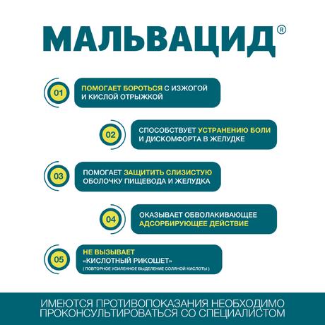 Фото Мальвацид, таблетки жевательные 400 мг+400 мг, 12 шт.