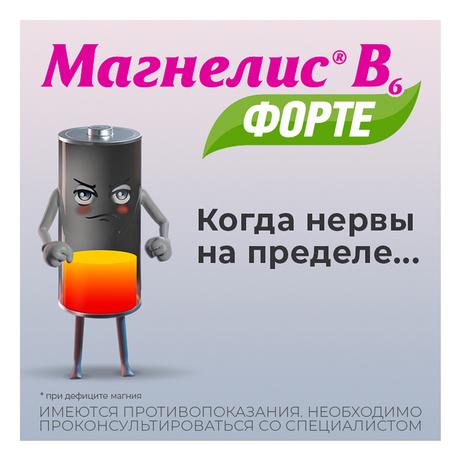 Фото Магнелис B6 форте, таблетки покрыт. плен. об. 100 мг+10 мг, 60 шт.