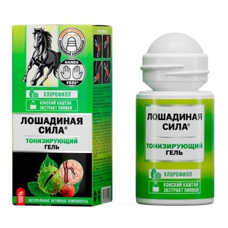 Фото Лошадиная Сила, гель тонизирующий для вен с конским каштаном и экстрактом пиявки, роллер, 90 мл