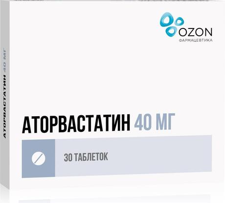 Фото Аторвастатин таблетки, покрытые пленочной оболочкой 40 мг, 30 шт. (Озон)