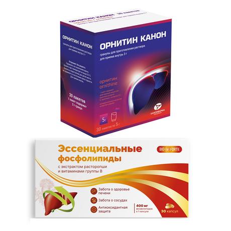 Фото Набор Орнитин Канон х30 и Эссенциальные фосфолипиды х30, BioForte
