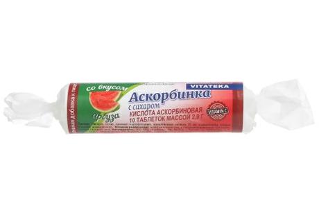 Фото Аскорбинка, кислота аскорбиновая с фруктозой (арбуз), таблетки, 10 шт.