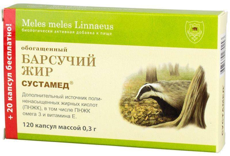 Фото Сустамед Барсучий жир обогащенный, капсулы 300 мг, 120 шт.