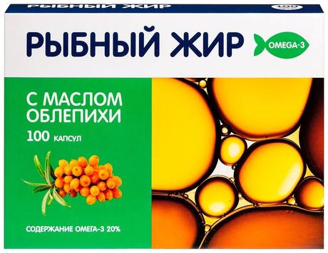 Фото Рыбный жир с маслом Облепихи 330 мг, капсулы, 100 шт.