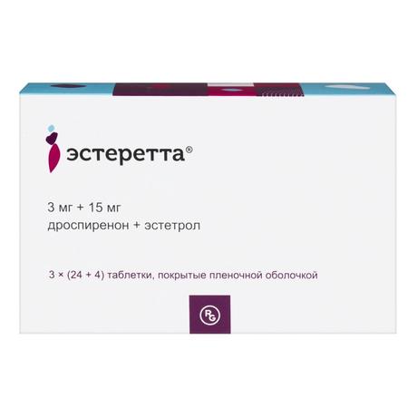 Фото Эстеретта, таблетки, покрытые пленочной оболочкой 3 мг+15 мг, 84 шт.