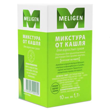 Фото Мелиген Микстура сухая от кашля для взрослых, пакетики 1,7 г, 10 шт.