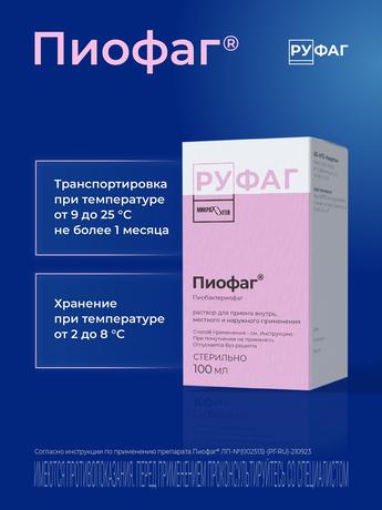 Фото Пиофаг, раствор для местного применения и приема внутрь, 100 мл