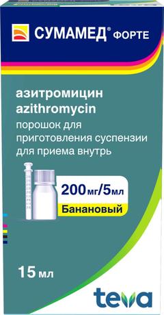 Фото Сумамед форте, порошок 200 мг/5 мл (банан), 15 мл