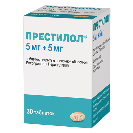 Фото Престилол, таблетки покрытые пленочной оболочкой 5 мг+5 мг, 30 шт.