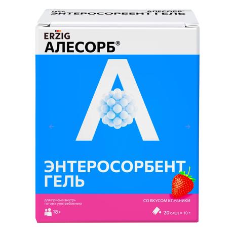 Фото Алесорб Энтеросорбент гель Эрциг, для приема внутрь (клубника) пакет-стик 10 г, 20 шт.