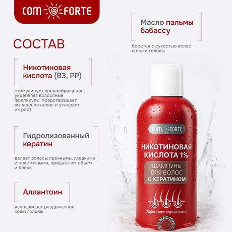 Фото Никотиновая к-та ComForte, Шампунь с кератином 1%, 150 мл