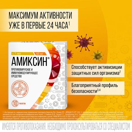 Фото Амиксин, таблетки покрыт. плен. об. 60 мг, 10 шт.