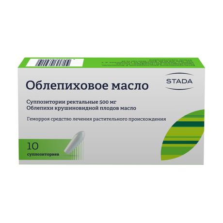 Фото Облепиховое масло, суппозитории ректальные 500 мг, 10 шт.