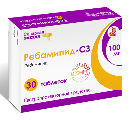 Фото Ребамипид-СЗ, таблетки покрытые пленочной оболочкой 100 мг, 30 шт.