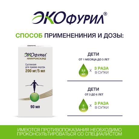 Фото Экофурил, суспензия 200 мг/5 мл, 90 мл