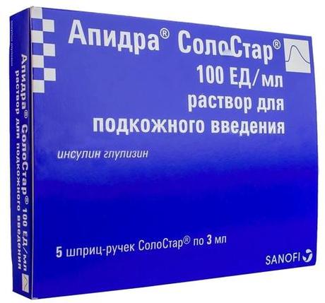 Фото Апидра СолоСтар, раствор для инъекций 100 МЕ/мл, 3 мл, 5 шт.