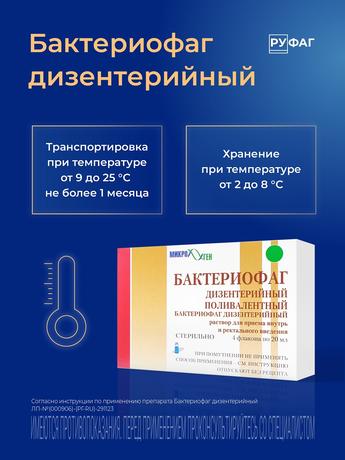 Фото Бактериофаг дизентерийный Поливалентный, раствор, флаконы 20 мл, 4 шт.