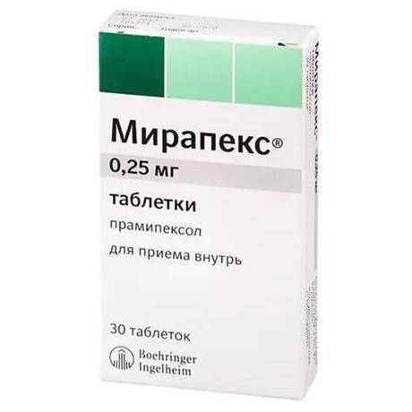 Фото Мирапекс, таблетки 0,25 мг, 30 шт.