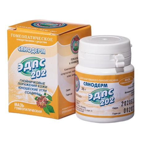 Фото Санодерм Эдас-202, для лечения поражений кожи, угрей, ссадин, мазь гомеопатическая, 25 г