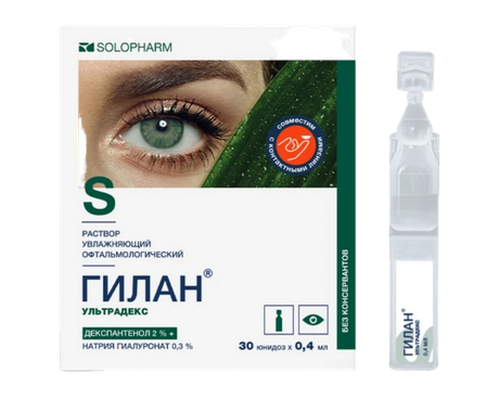 Фото Гилан Ультрадекс, раствор увлажняющий офтальмологический 0.3% + 2%, 0.4 мл, 30 шт.