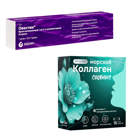 Фото Набор Овестин крем вагинальный 15г и Коллаген морской ComForte х15
