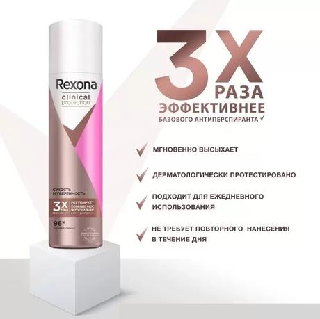 Фото Rexona Clinical Protection, антиперспирант-аэрозоль Сухость и уверенность 150 мл