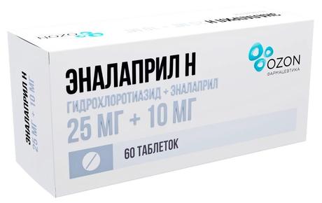 Фото Эналаприл Н, таблетки 25 мг+10 мг, 60 шт.