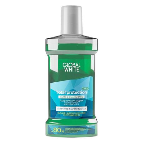 Фото Global White, ополаскиватель для полости рта Максимальная защита, Забота об эмали и деснах, 300 мл
