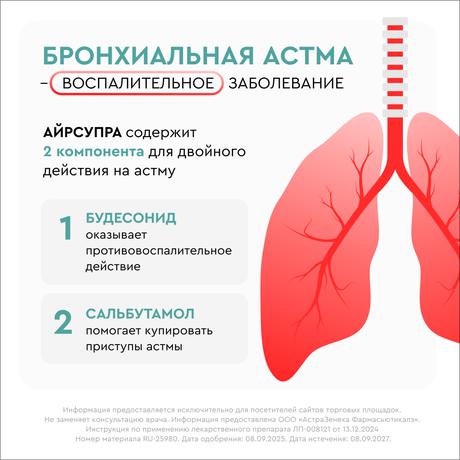 Фото Айрсупра аэрозоль для ингаляций дозированный 80 мкг +90 мкг/доза (ингалятор) 120 доз, 1 шт.